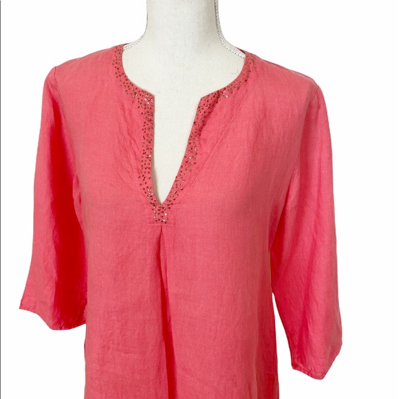 Eileen Fisher Coral Irish Linen Tunic w/Sequins Sm - Picture 3 of 9